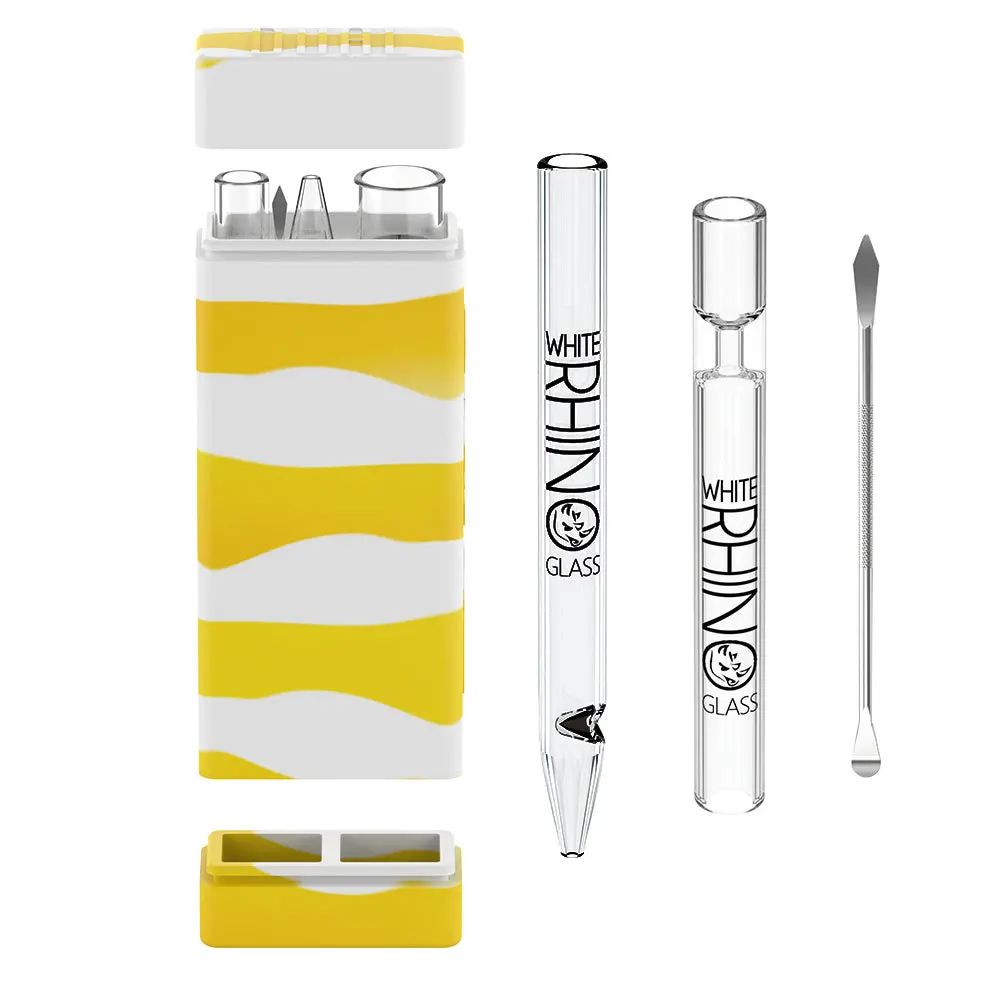 Dual Glow In The Dark Container With Quartz Glass Straw And Chillum - Yellow 1
