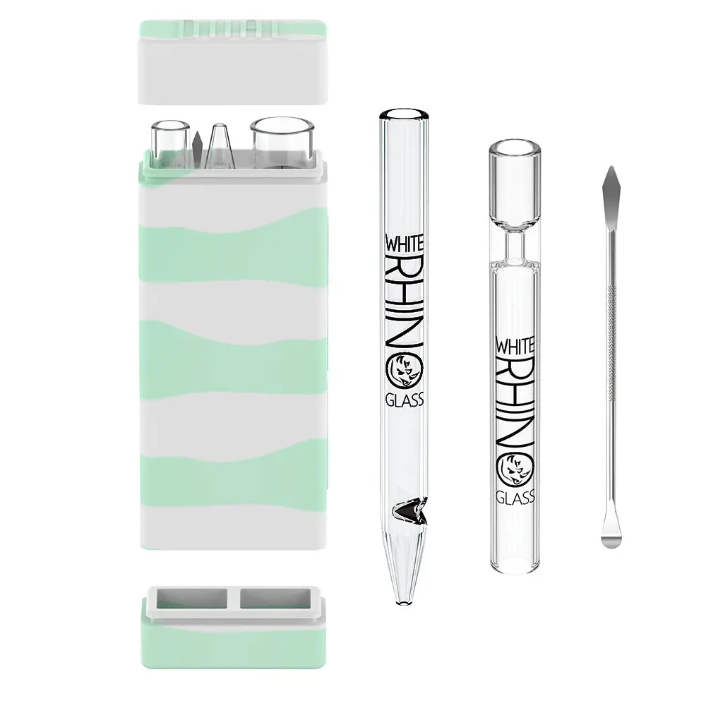 Dual Glow In The Dark Container With Quartz Glass Straw And Chillum - Mint 1