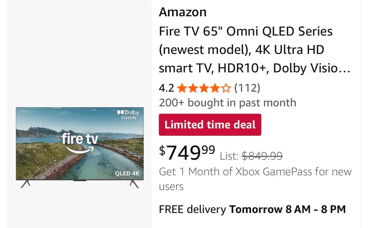 (Entry) 2!! Fire Tv 65" Omni Qled Series (Newest Model), 4K Ultra Hd
Smart Tv, Hdr10+, 1