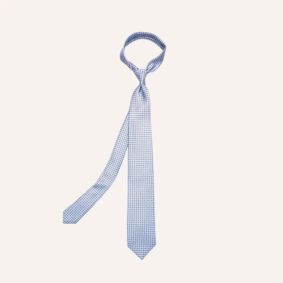 Ice Blue Micro Flower Geometric Pattern Silk Tie 1