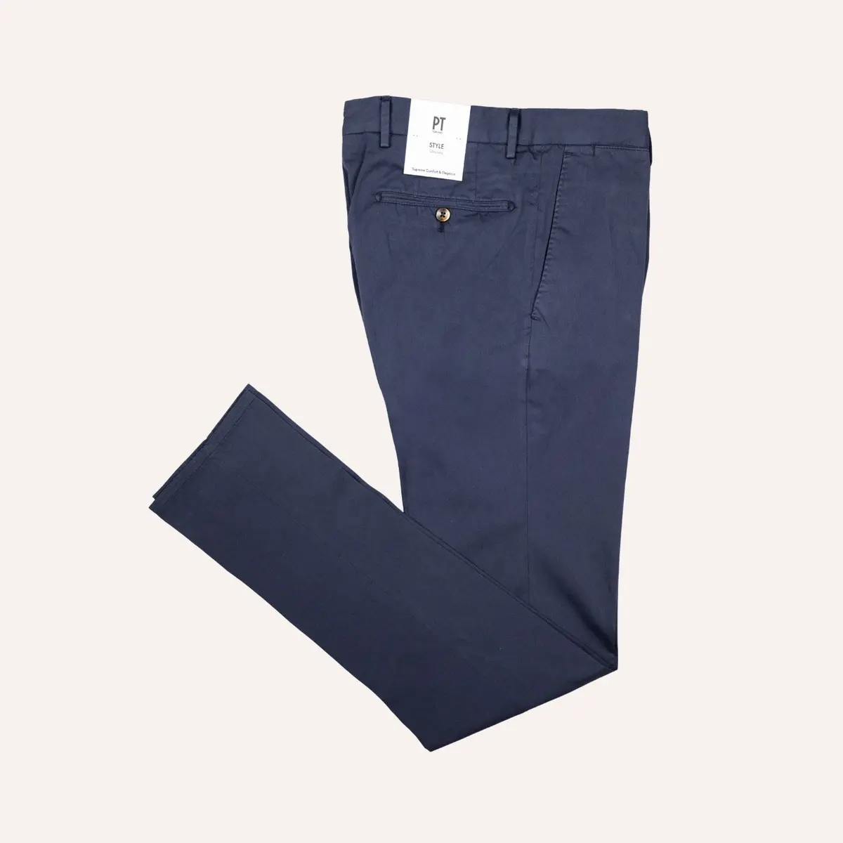 Navy Cotton Silk Slim Fit Chino Trouser 1