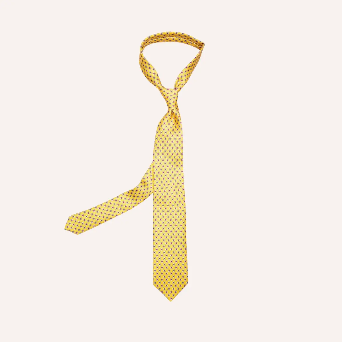 Yellow Flower Geometric Pattern Silk Tie 1