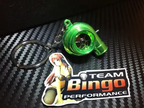 Electronic Spinning Turbo Key Ring Chain With Led & Sound Chrome Green Jdm Gift 1