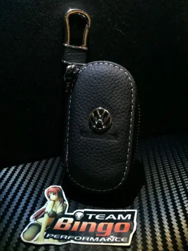 Leather Car Key Remote Key Fob Case Holder Key Ring / Chain Euro Vw 1