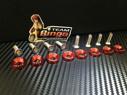 Fender Washers / Bolts ( Red ) 8 Pack M6 Countersunk Screws Jdm 1