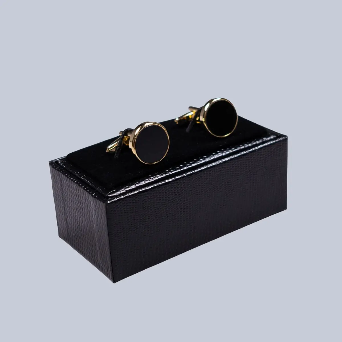 Gold Plated Black Inlay Rounded Cufflinks 1
