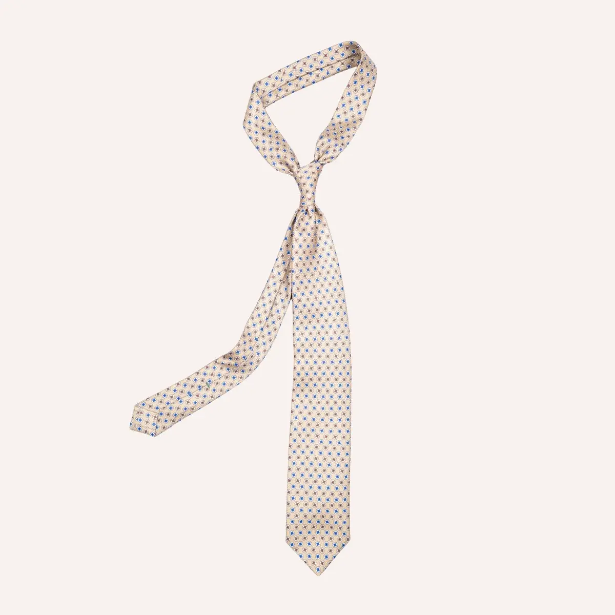 Beige Flower Geometric Pattern Silk Tie 1