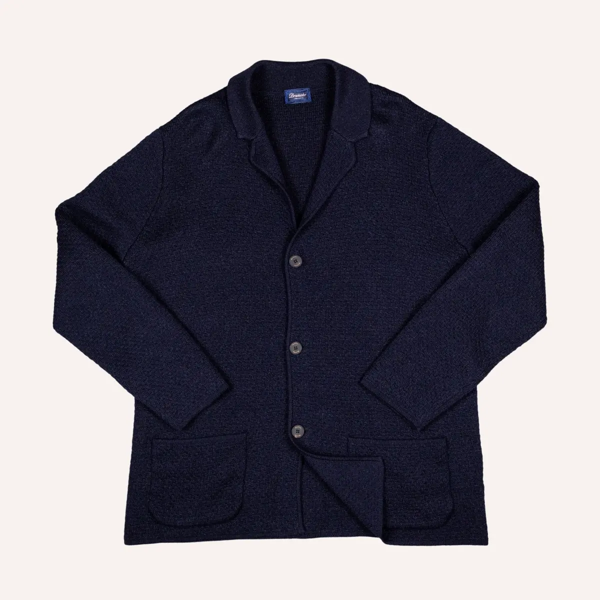 Navy Wool Linen Knitted Cardigan Blazer 1