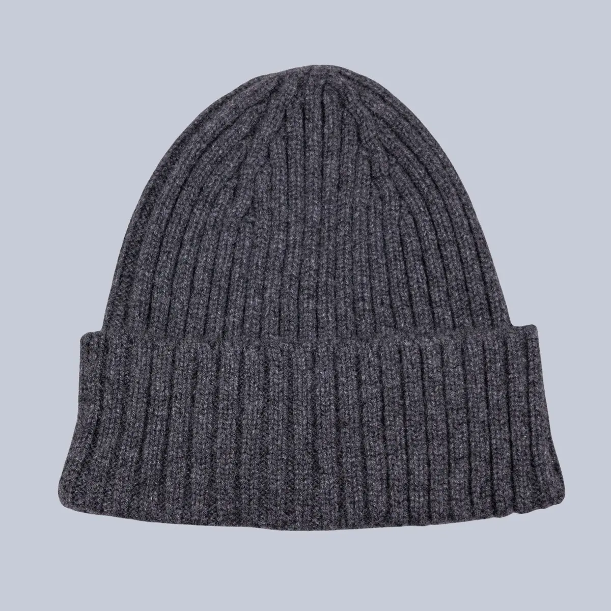 Steel Grey Ribbed Cashmere Beanie 1