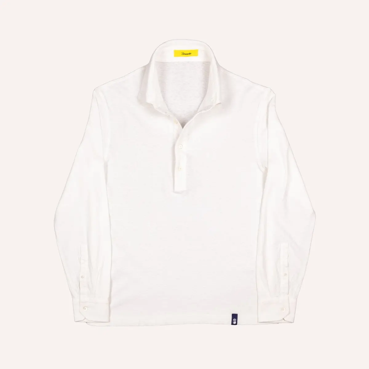White Cotton Linen Long Sleeve Polo Shirt 1