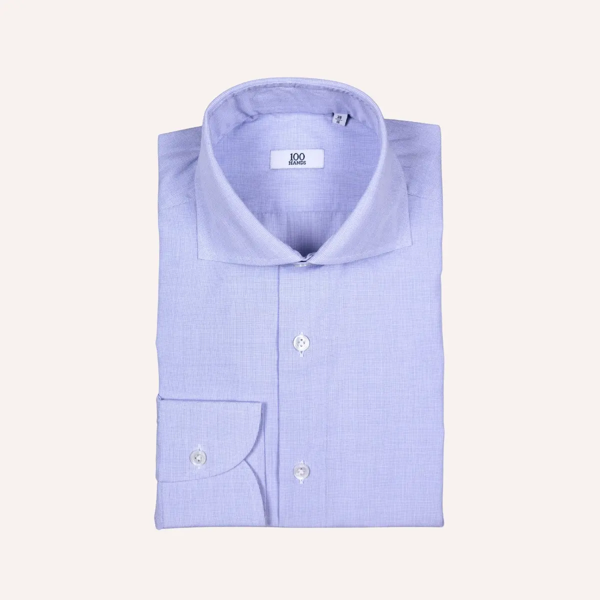 Blue Microcheck Cutaway Cotton Shirt 1