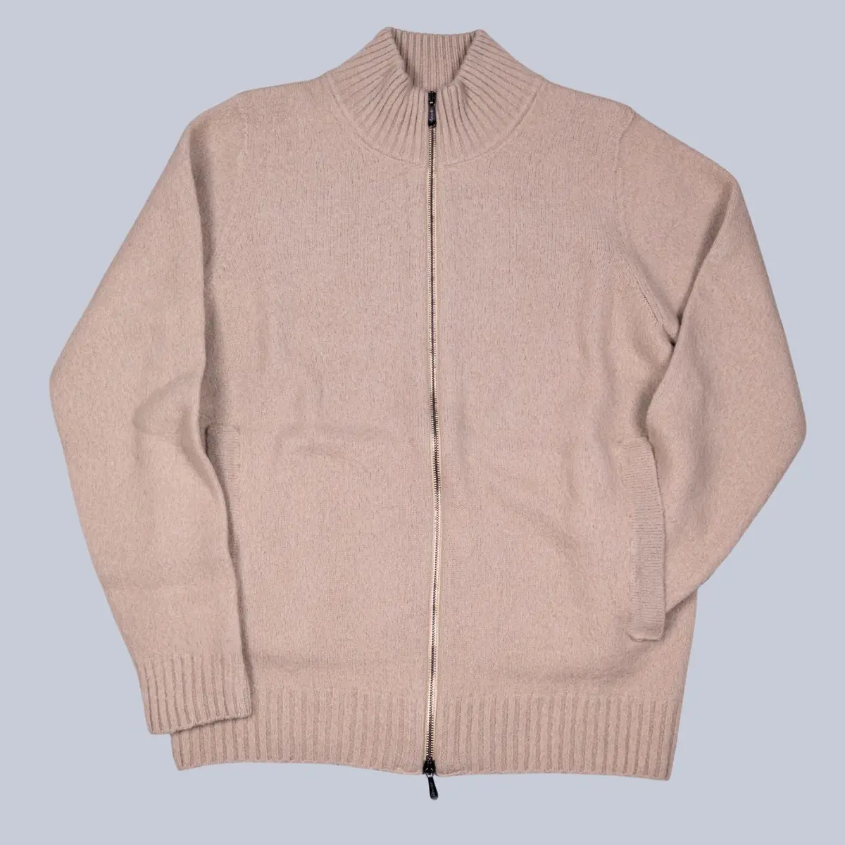 Sesame Beige Lambswool Full Zip Sweater 1