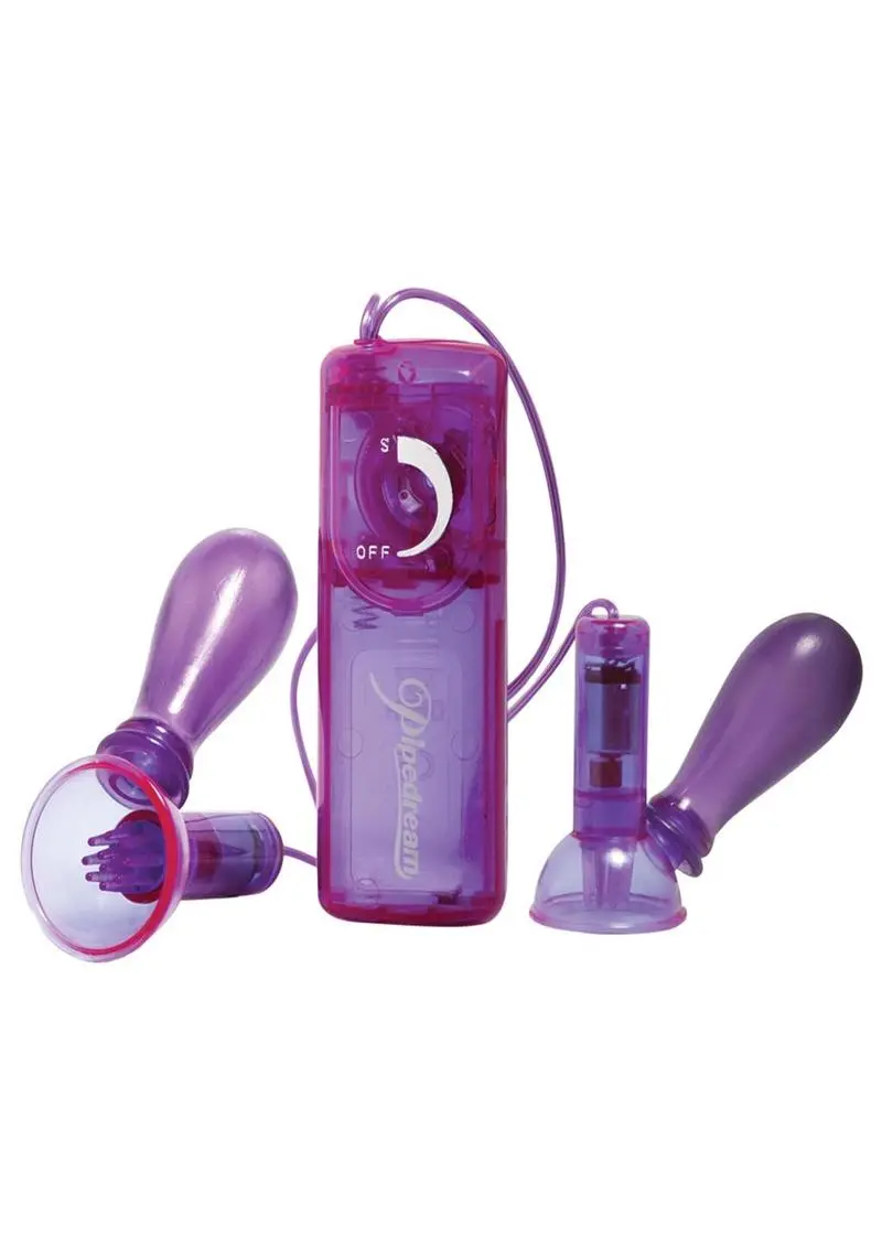 Fetish Fantasy Series Vibrating Nipple Pumps With Wired Remote Control - Purple 1