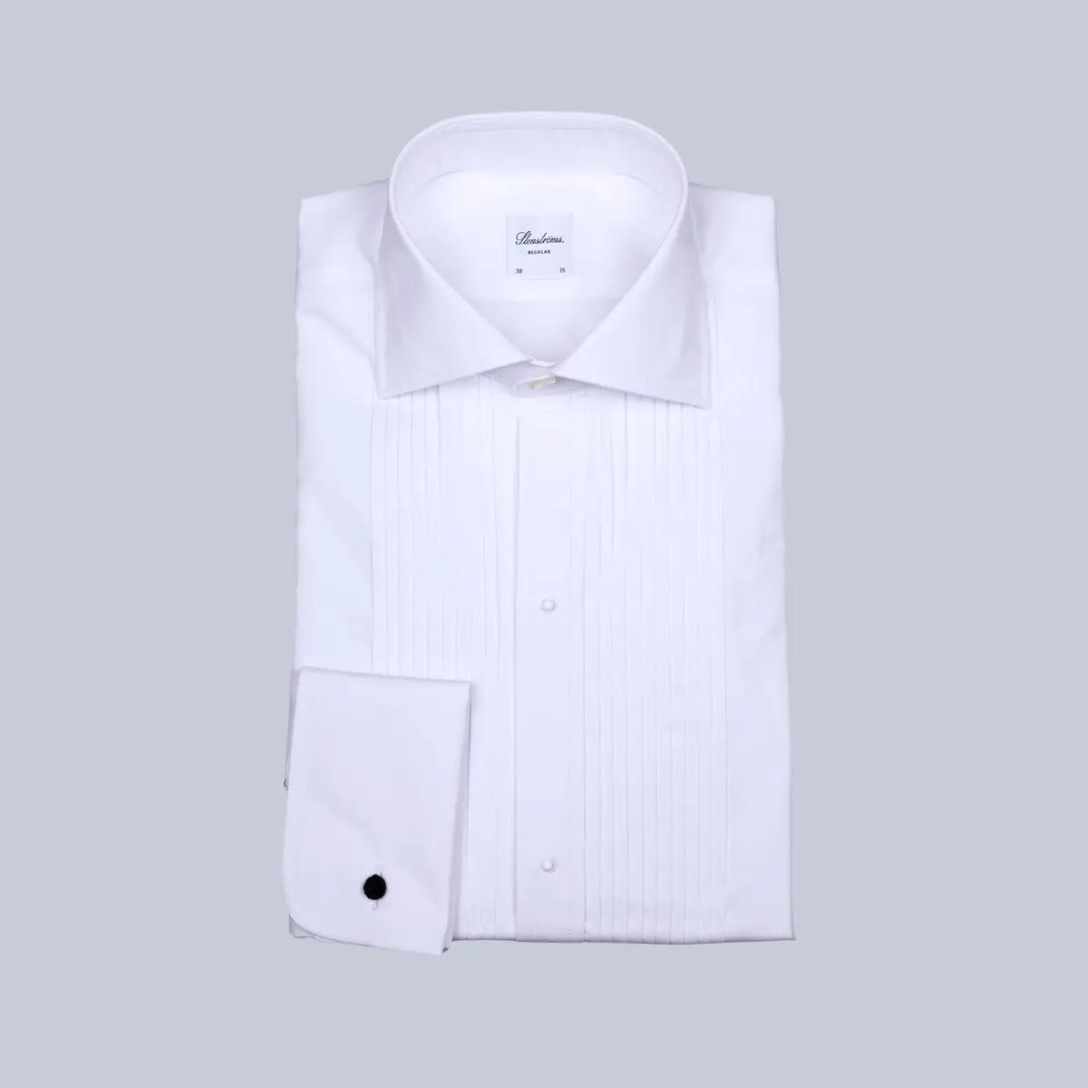 White Pleated Front Regular Fit Tuxedo Shirt 1
