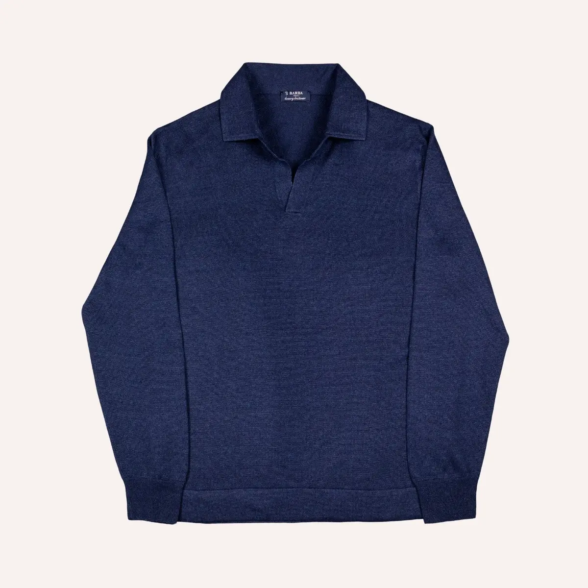 Navy Linen Cotton Long Sleeve Polo 1