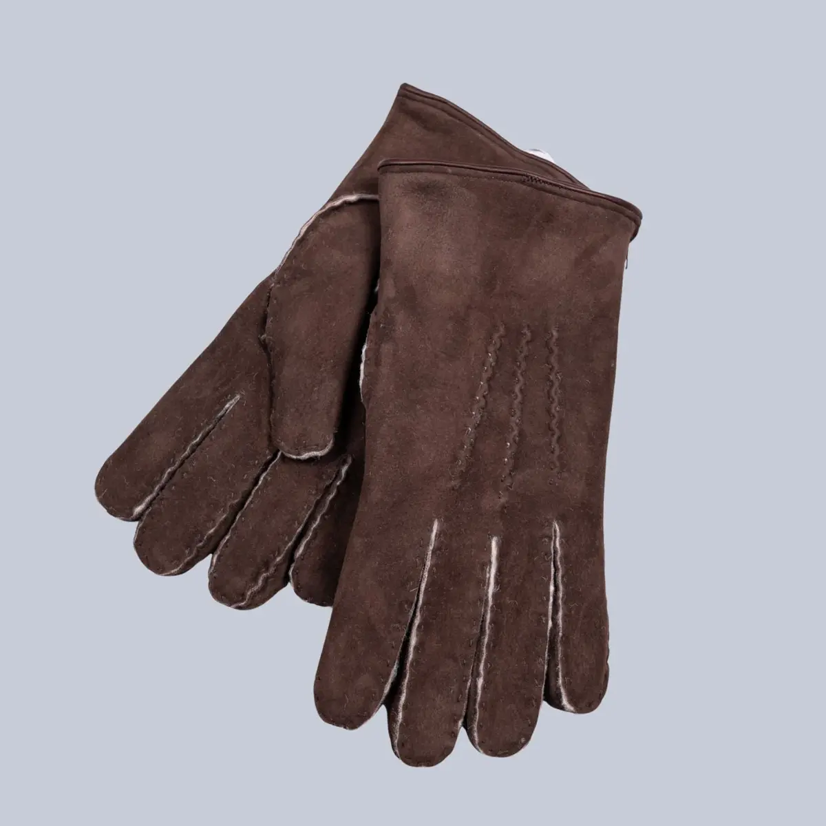 Chocolate Brown Suede Shearling Lined Gloves 1
