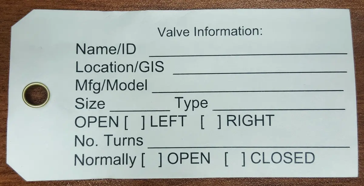 20 Pack - Water Valve Asset Management Valve Information Tags - Waterproof Tyvek 1