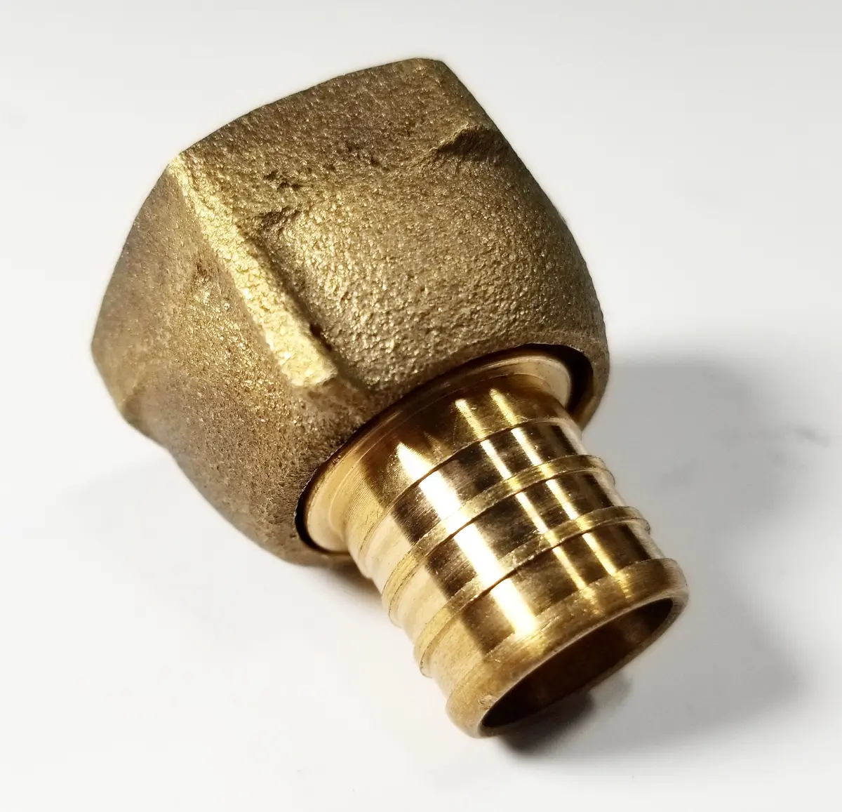 5/8" Water Meter Coupling, Lead Free Brass, Swivel Nut X 3/4 Pex Tubing Barb 2