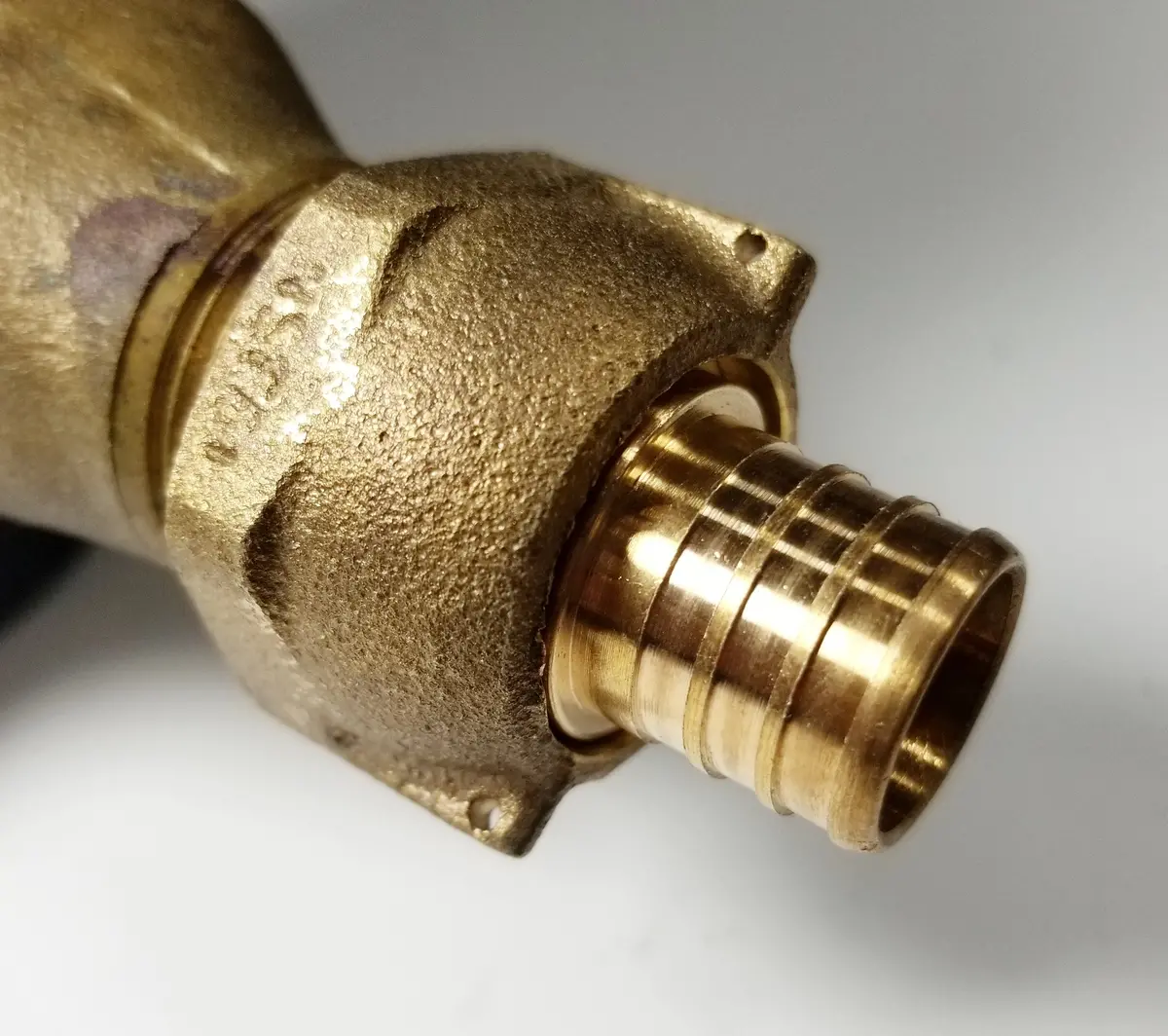 5/8" Water Meter Coupling, Lead Free Brass, Swivel Nut X 3/4 Pex  Tubing Barb 1