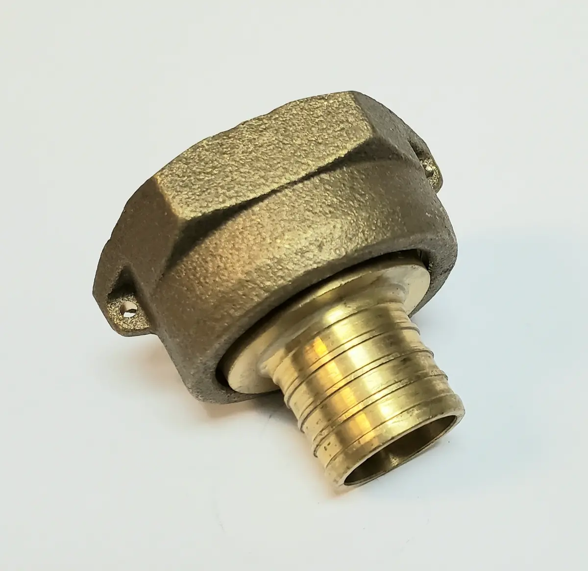 1" Water Meter Coupling, Lead Free Brass, Swivel Nut X 1" Pex  Tubing Barb 1