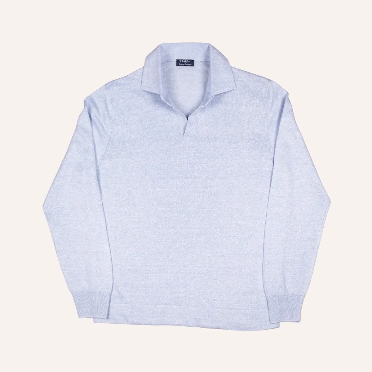 Ice Blue Linen Cotton Long Sleeve Polo 1