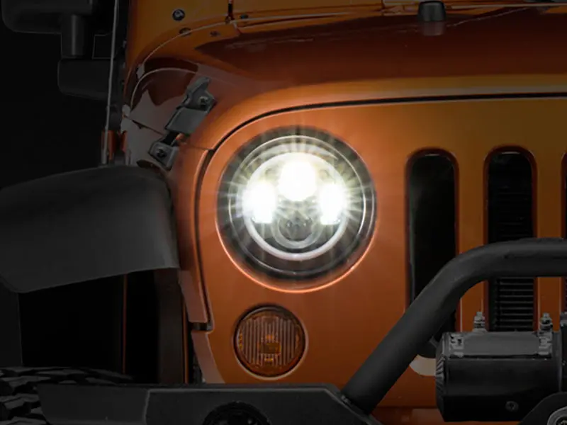 Raxiom 97-18 Jeep Wrangler Tj/Jk Axial Halo Headlights W/ Drl Amber Signals- Blk Hsng (Clear Lens) 1