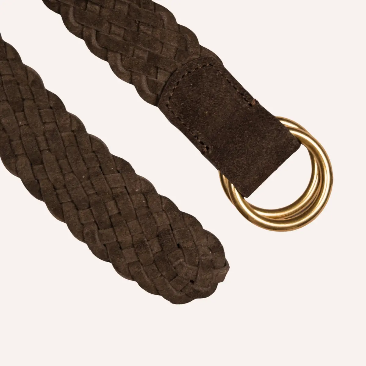 Brown Woven Suede Ring Buckle Belt 1