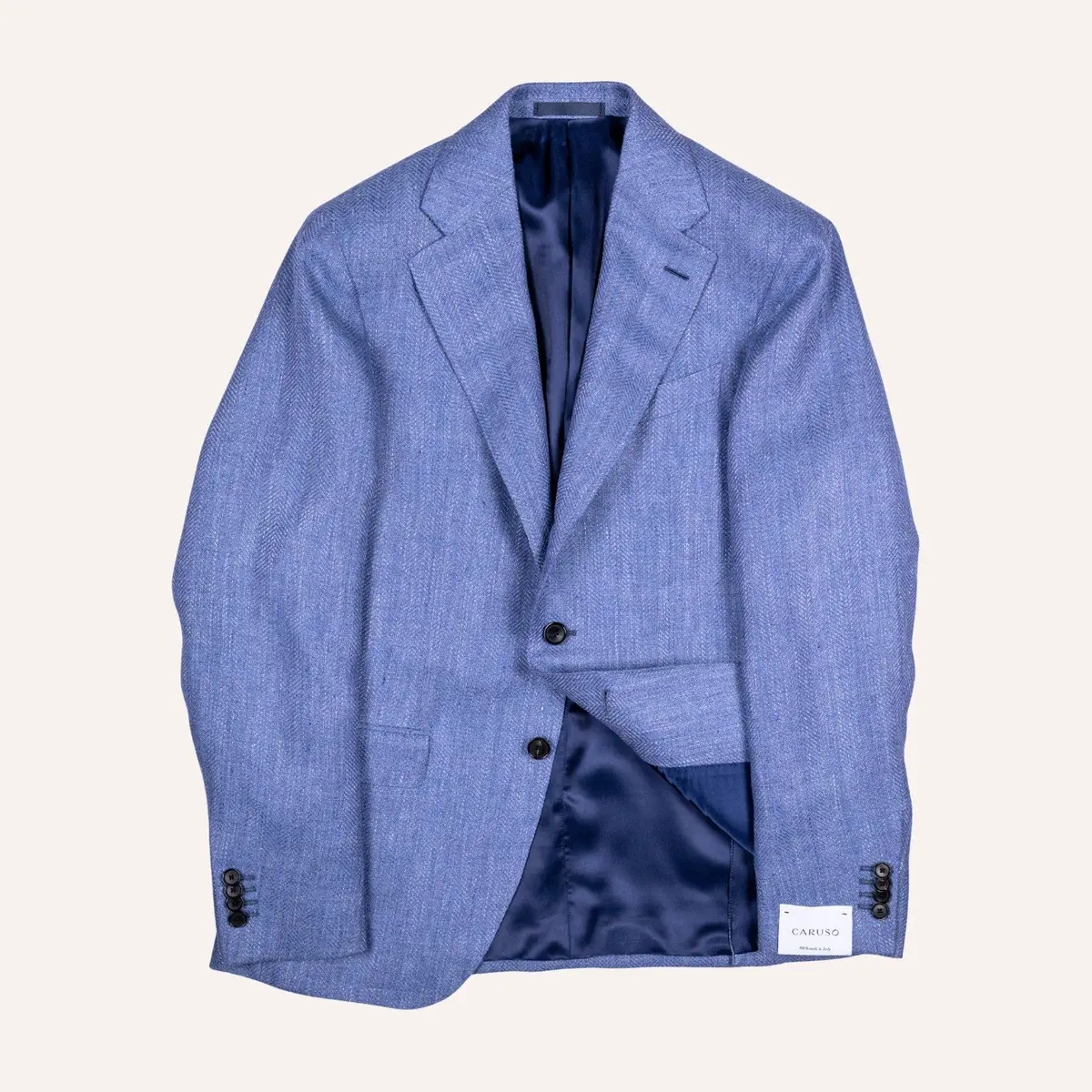 Mid Blue Linen Wool Herringbone Aida Blazer 1