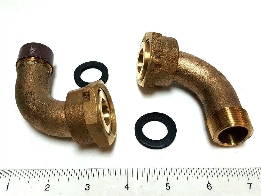 Pair 3/4" Angle Water Meter Coupling, No-Lead Brass 3/4" Swivel Cplg. X 3/4" Npt 1