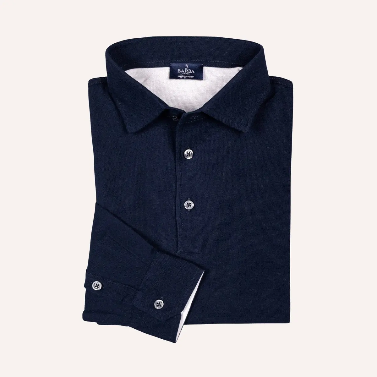 Navy Jersey Long Sleeve Polo Shirt 1