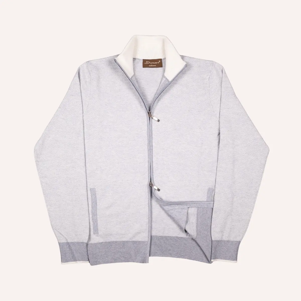 Dusty Blue Cotton Cashmere Full Zip Sweater 1