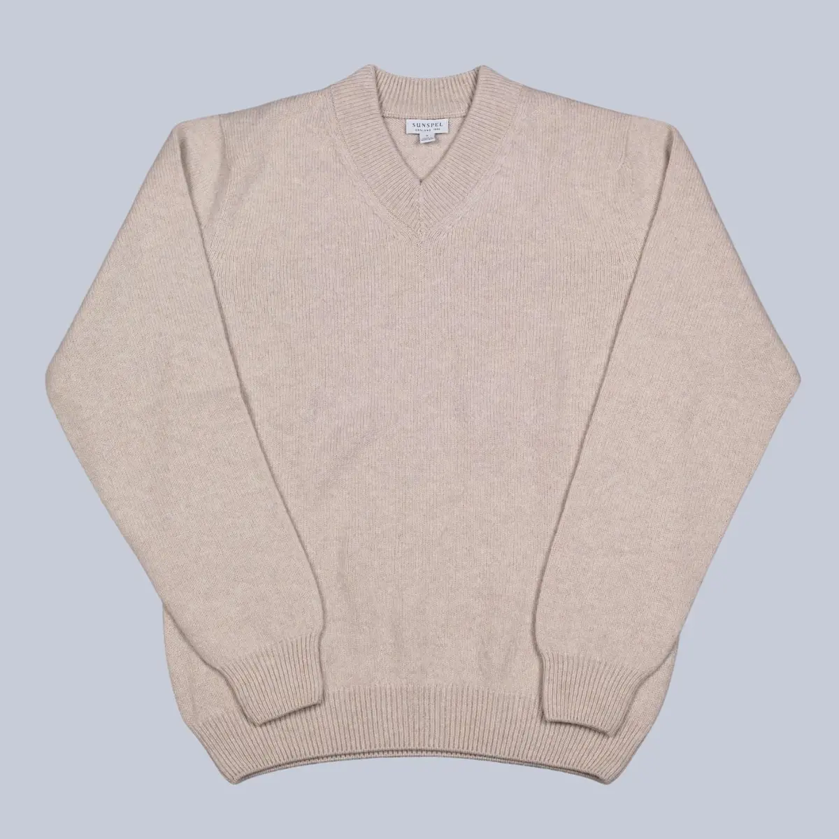 Oatmeal Melange Lambswool V-Neck Sweater 1