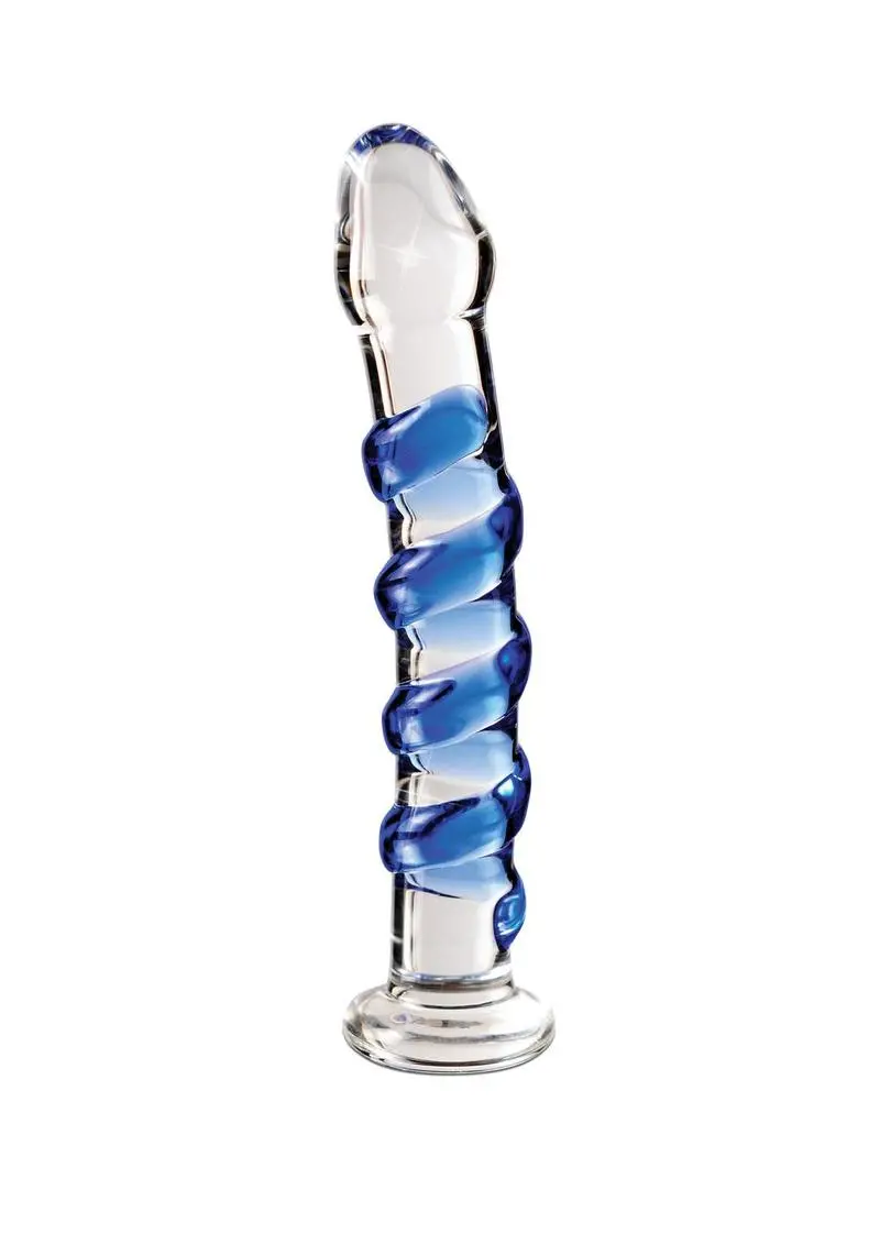 Icicles No. 5 Textured Glass Dildo 7.25In - Clear/Blue 1