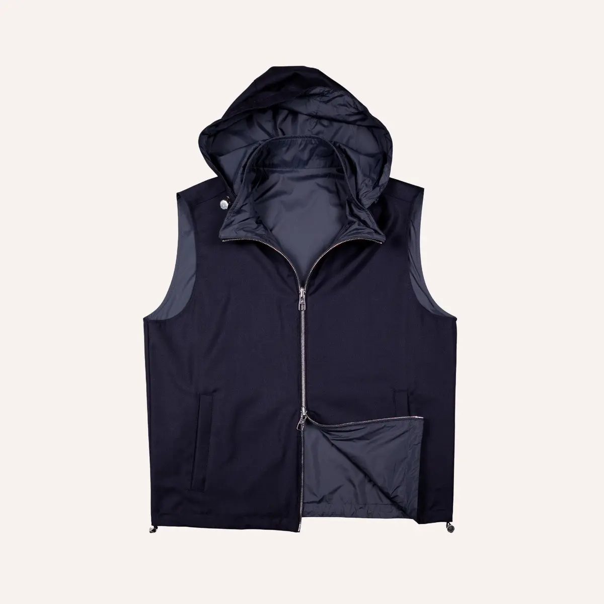Navy Reversible Wool & Polyester Lightweight Gilet 1