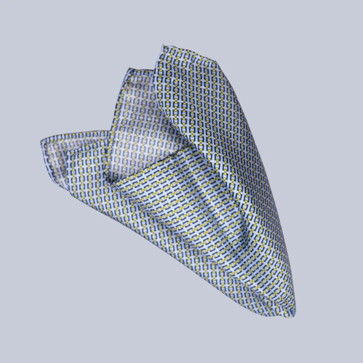 Ice Blue Yellow & Navy Chain Pattern Pocket Square 1
