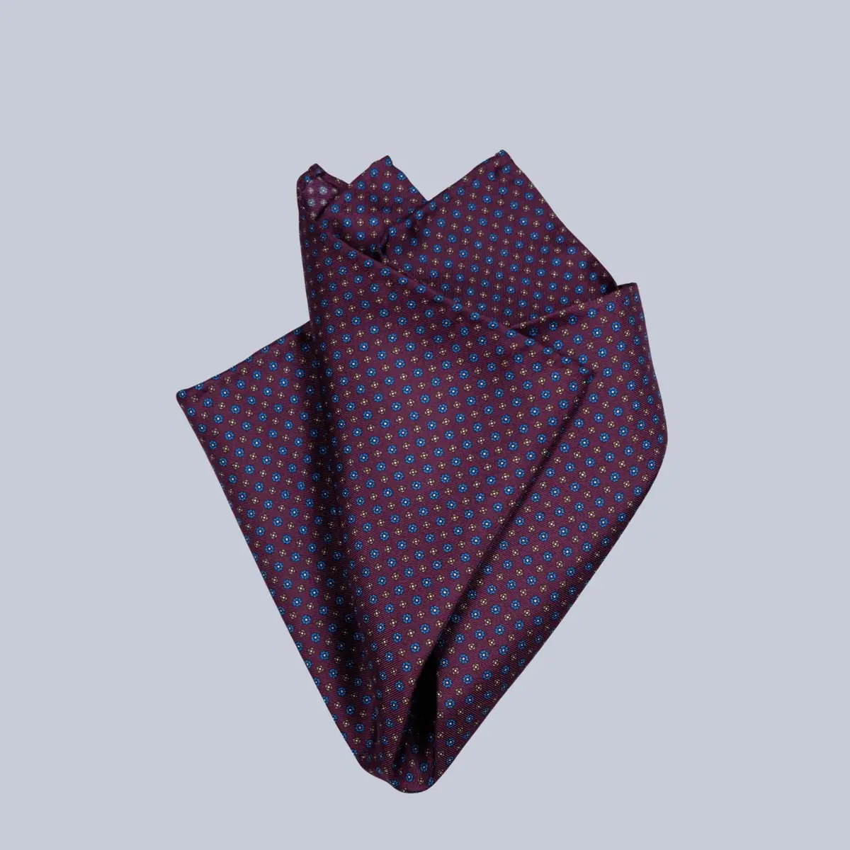 Burgundy Blue & Bronze Micro Geometric Pattern Pocket Square 1