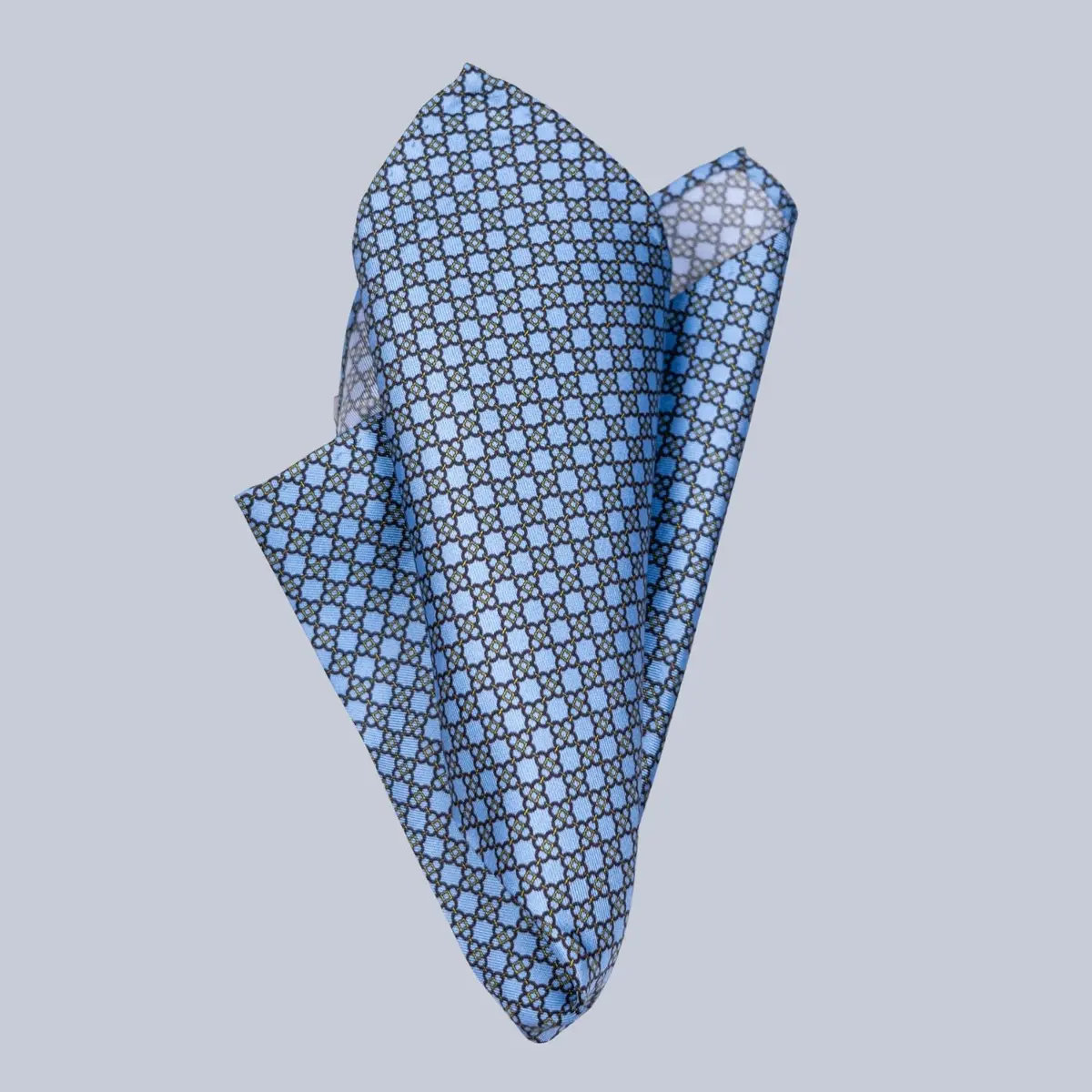Light Blue Navy & Gold Flower Pattern Pocket Square 1