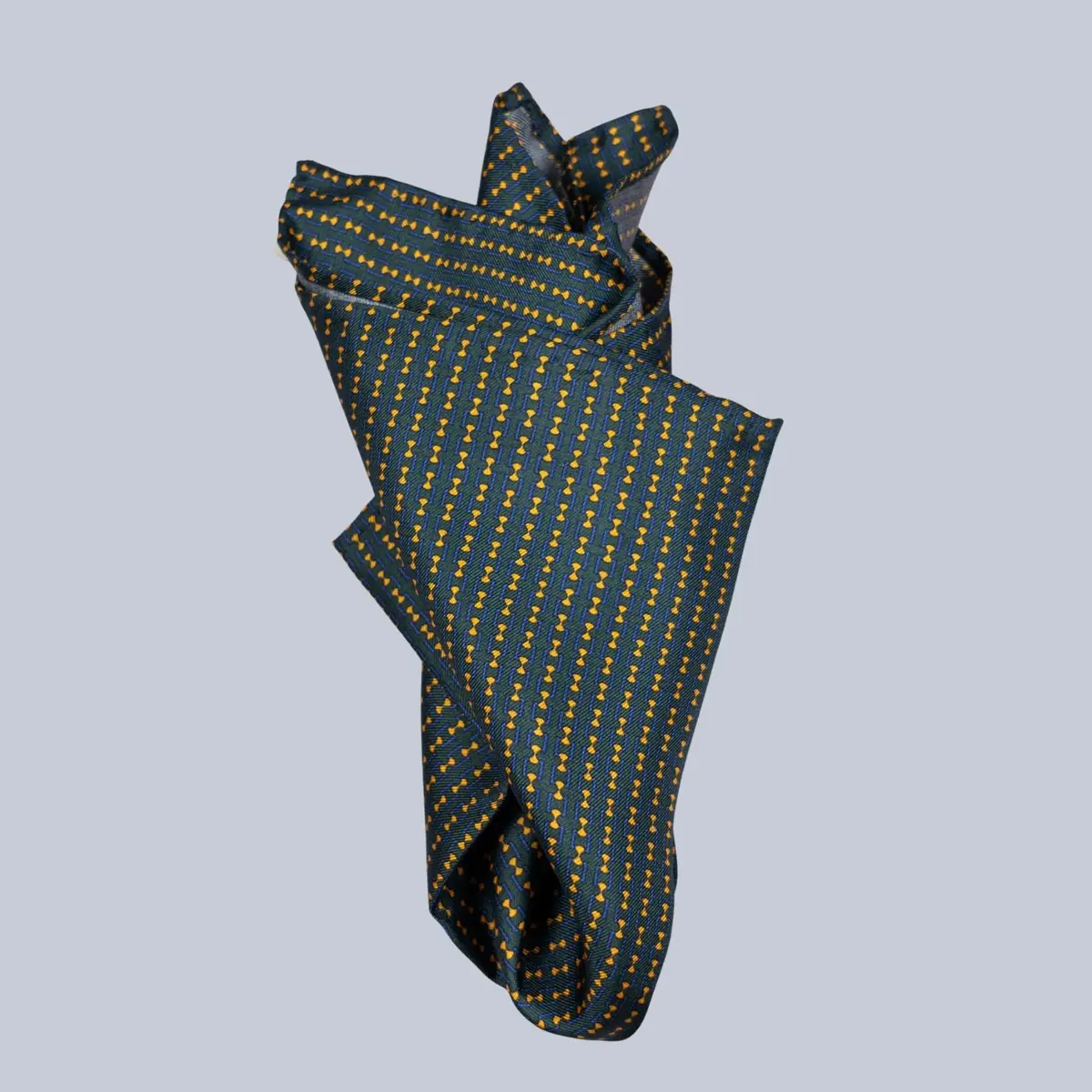 Forrest Green Gold & Blue Chain Pattern Pocket Square 1