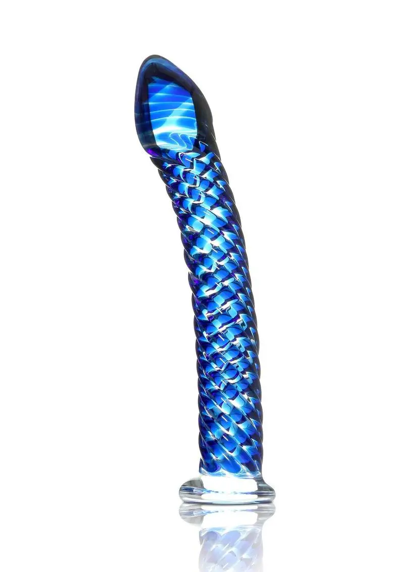 Icicles No. 29 Ribbed Glass G-Spot Dildo 7In - Blue 1