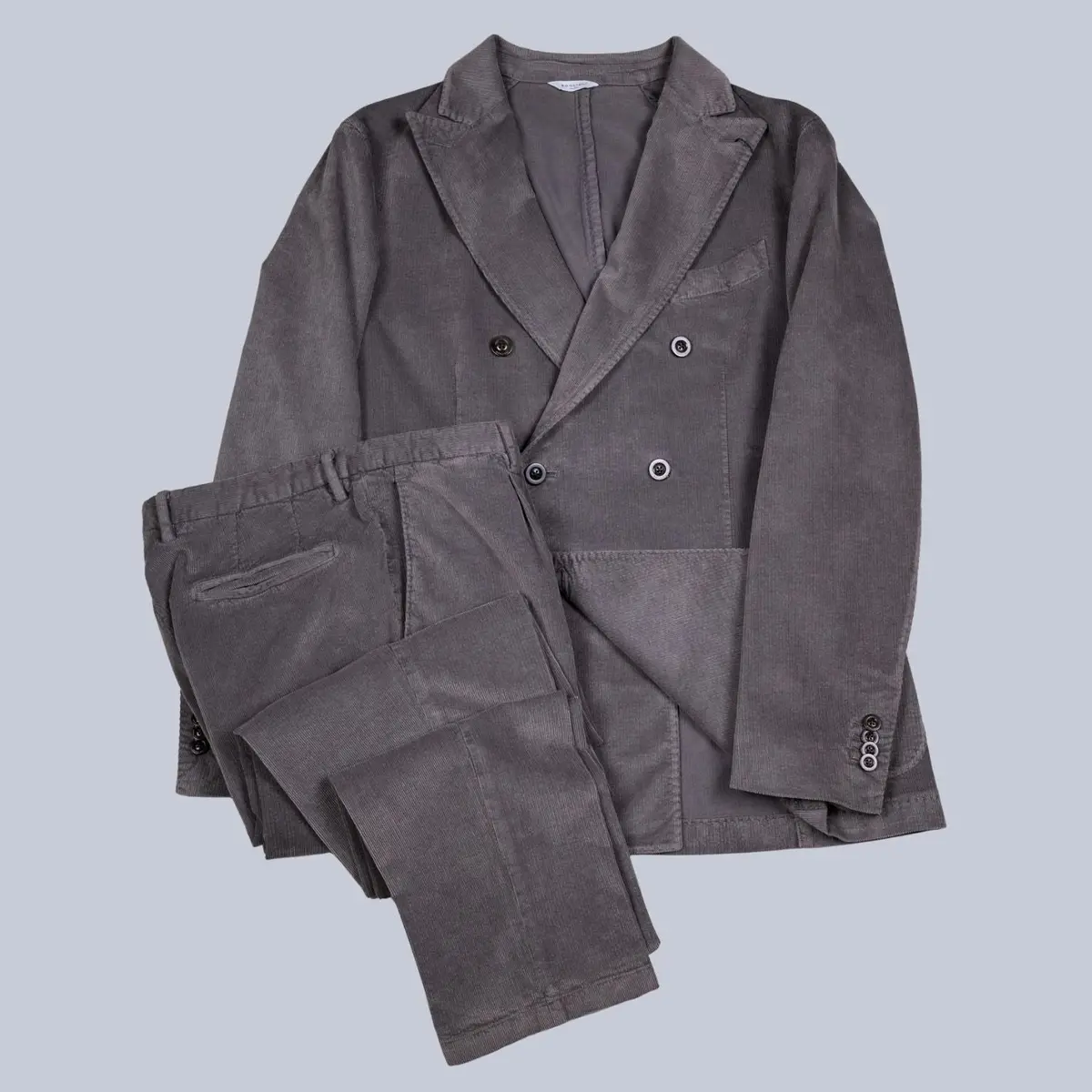 Dusty Grey Cotton Corduroy Double Breasted Suit 1