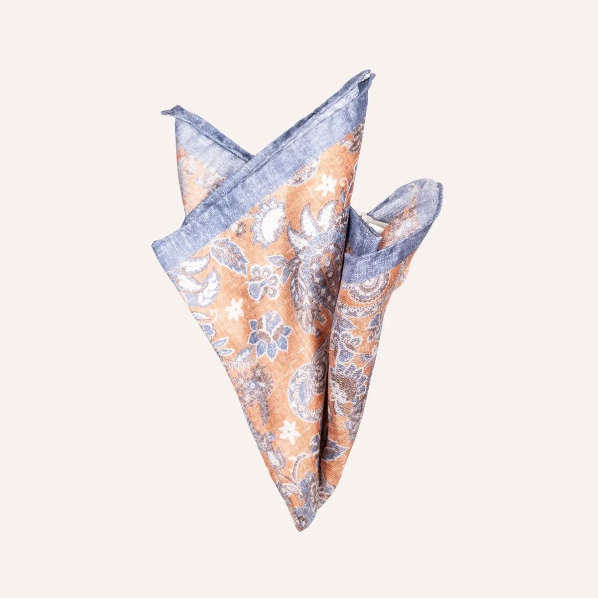 Washed Orange Blue Paisley Pattern Pocket Square 1
