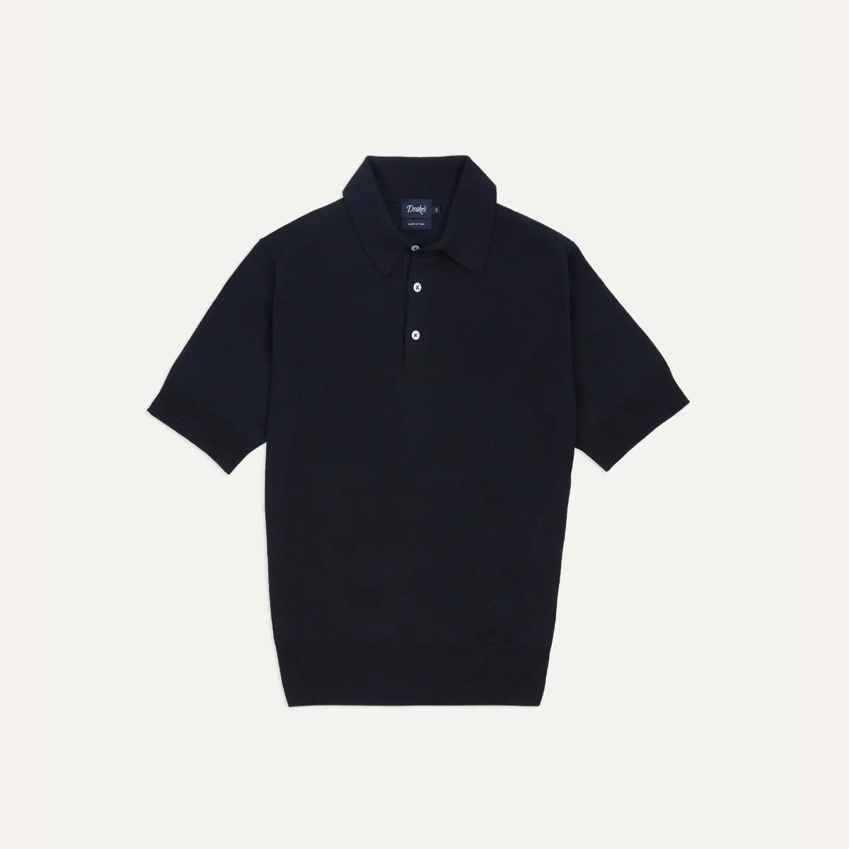 Navy Knitted Linen-Cotton Short-Sleeve Polo Shirt 1