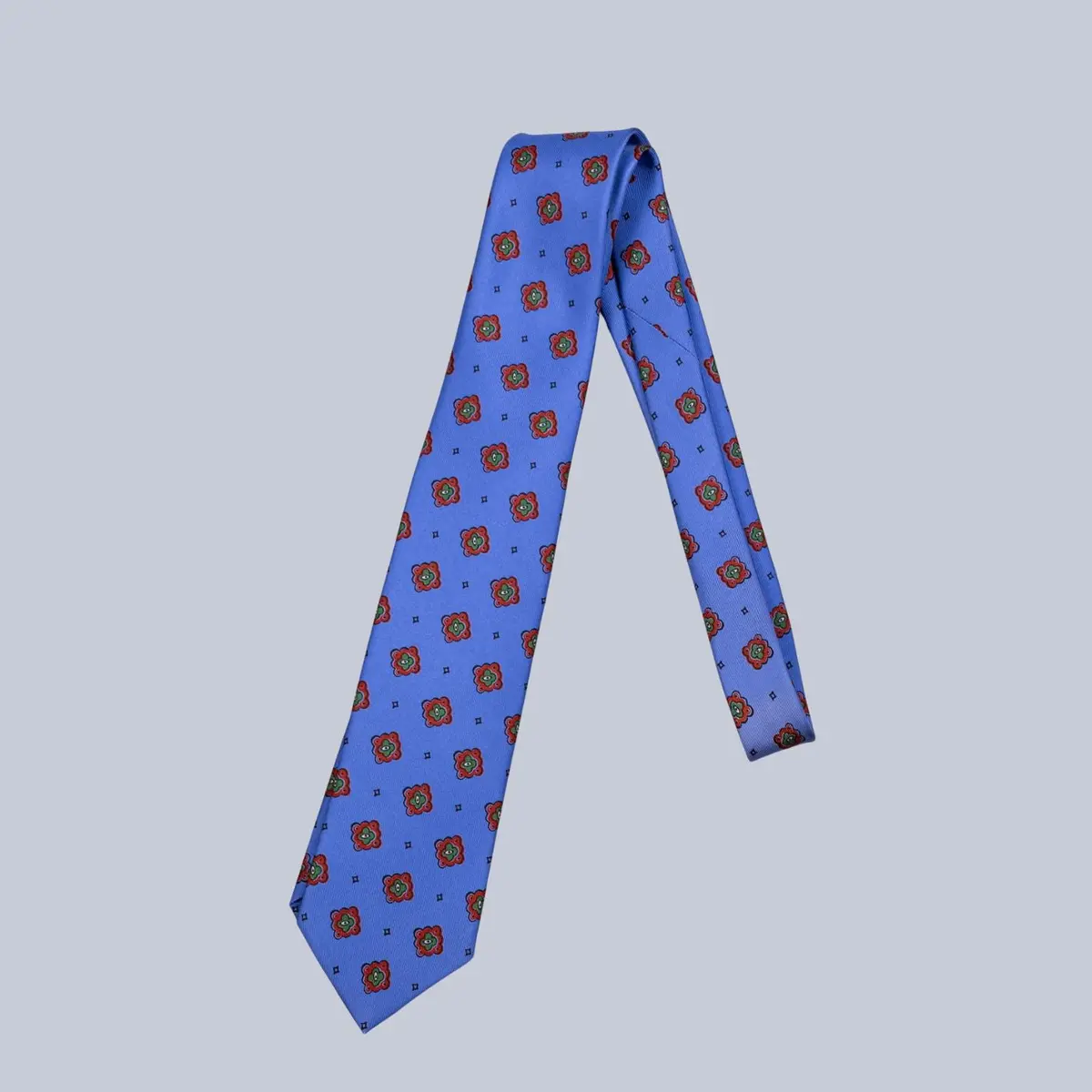 Medallion Print Silk Tie Blue, Red And Green 1