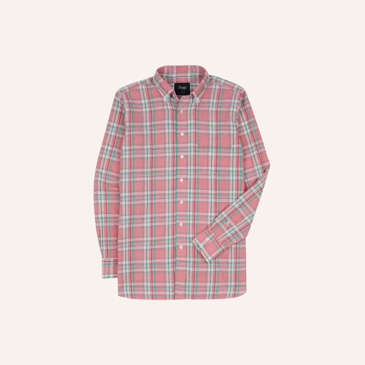 Pink & Green Madras Check Cotton Button-Down Shirt 1