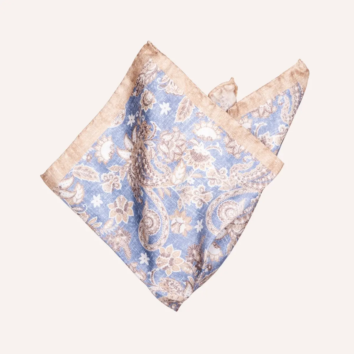 Washed Blue Beige Paisley Pattern Pocket Square 1