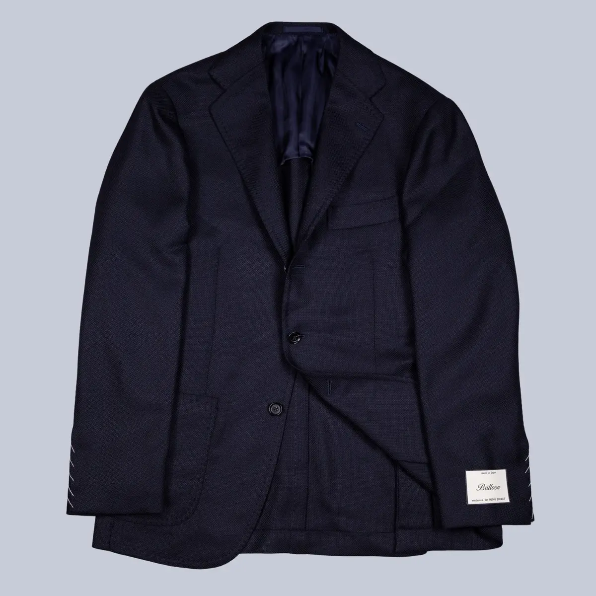 Navy Hopsack Ballon Wool Blazer 1