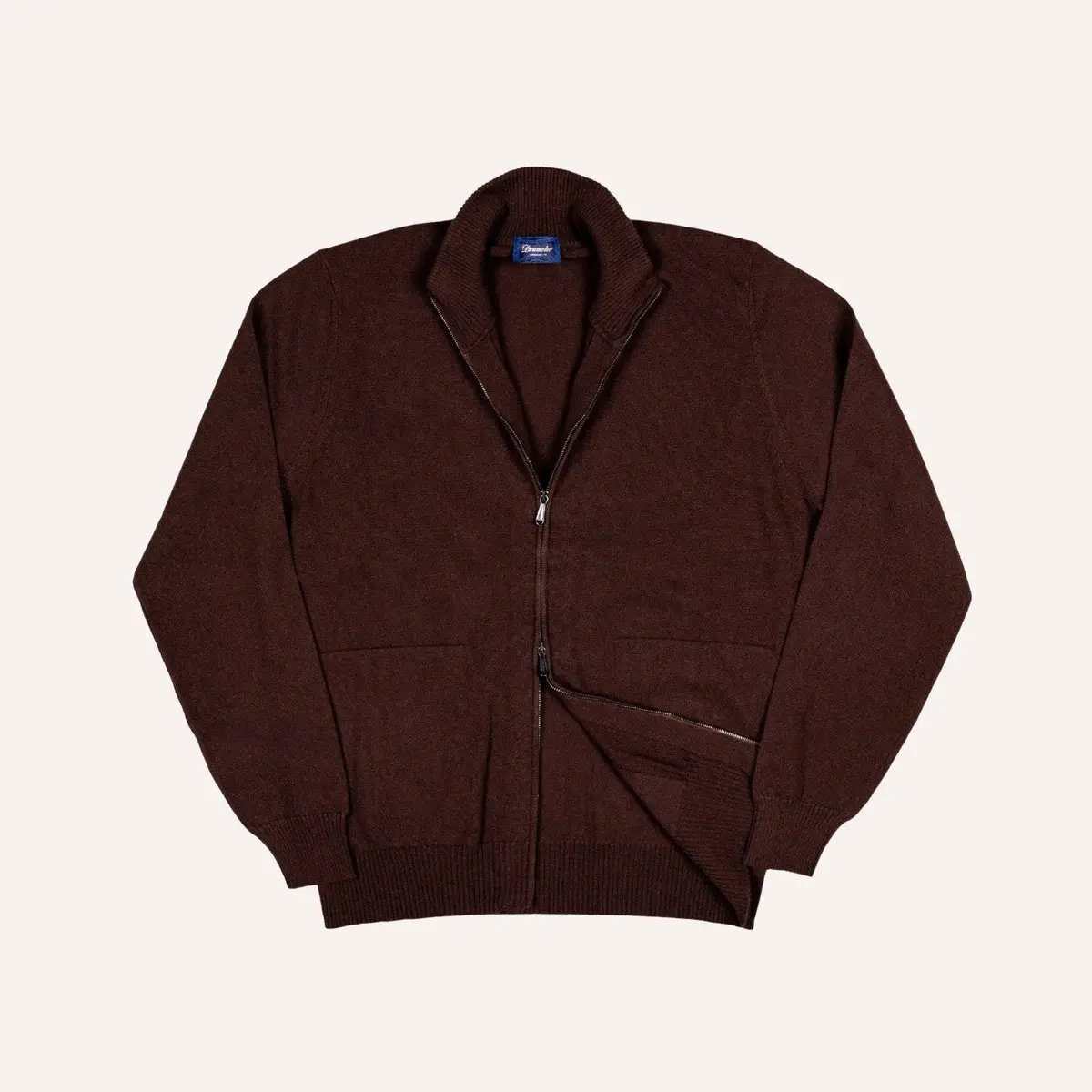 Chocolate Brown Cashmere Full Zip Sweater 1