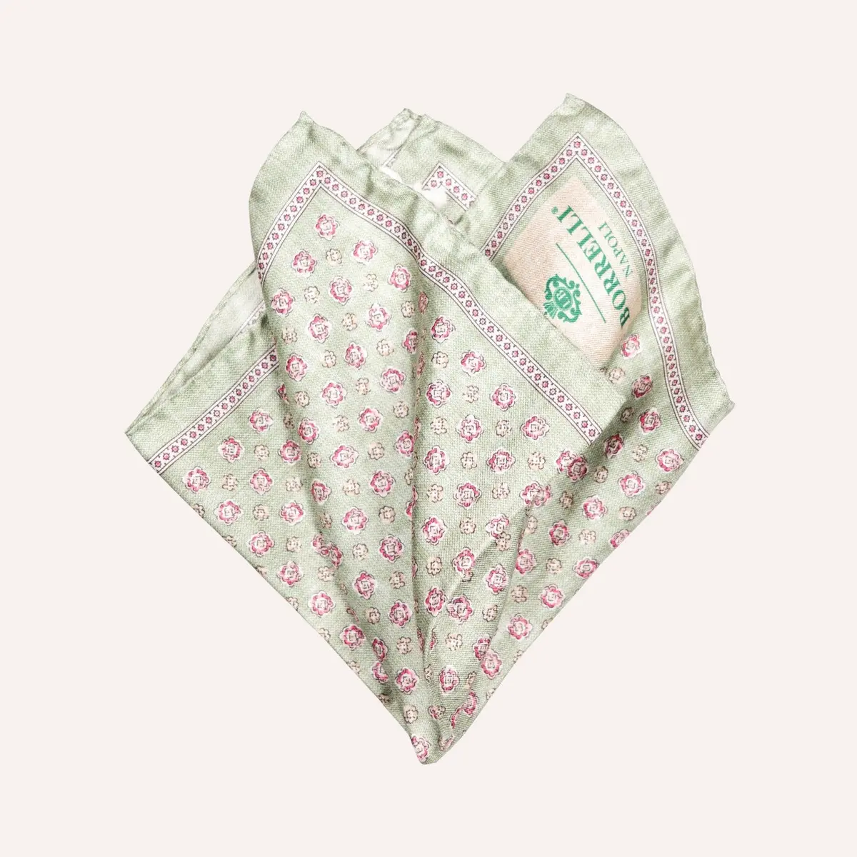 Sage Green Rose Flower Pattern Pocket Square 1