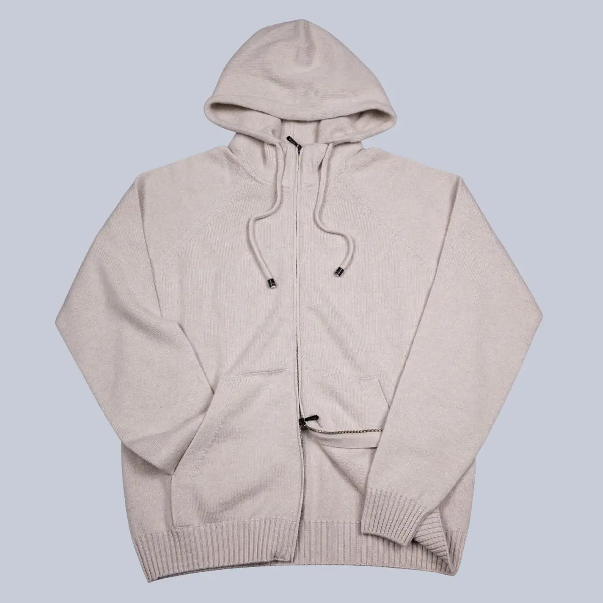 Beige Cashmere Raglan Full Zip Hoodie 1