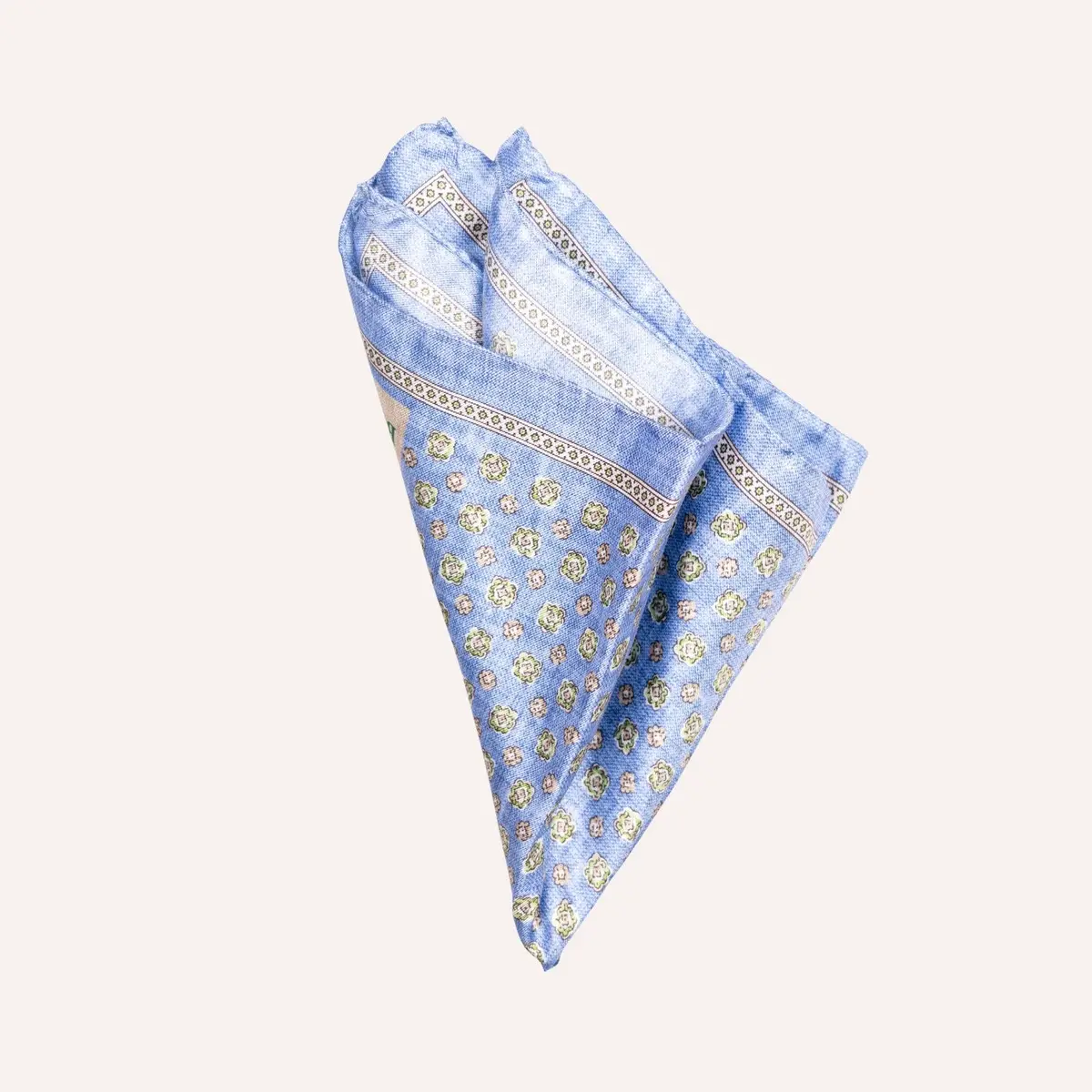 Washed Blue Brown Green Flower Pattern Pocket Square 1